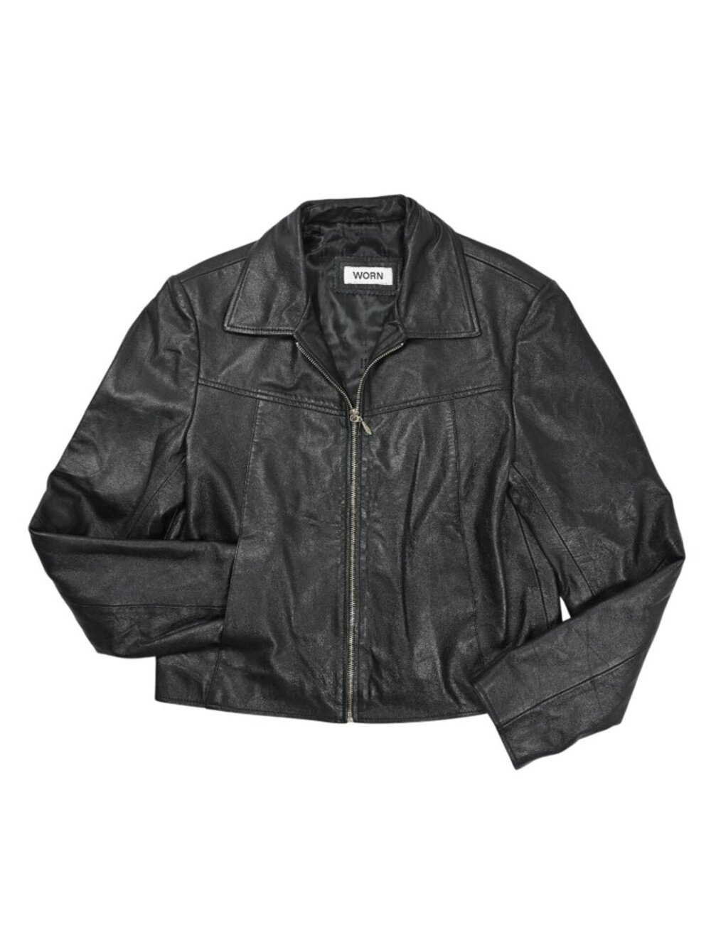 WORN Biker Collared Recycled Leather  Jacket in Black
